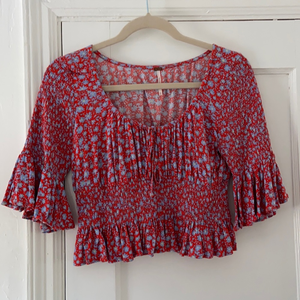 Cropped Free People floral 1970s inspired top